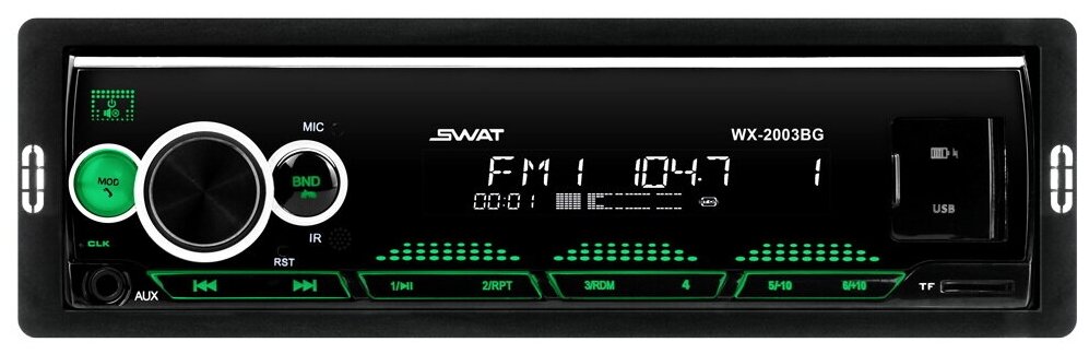 SWATWX2003BG SWAT Автомагнитола SWAT WX-2003BG, 1 din медиа ресивер 4х50 Вт, MP3, USB, SD, BT зел. подсветка