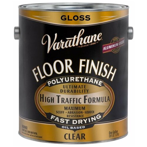 Лак для пола и паркета, Varathane Floor Finish, Глянцевый, лак для дерева, мебели и деревянных фасадов, полиуретановый органорастворимый, 3.78 л