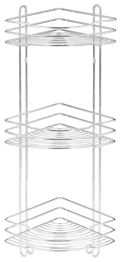 Полка для ванной ЧМЗ 222х222х720 мм угловая тройная на шуруп металл хром