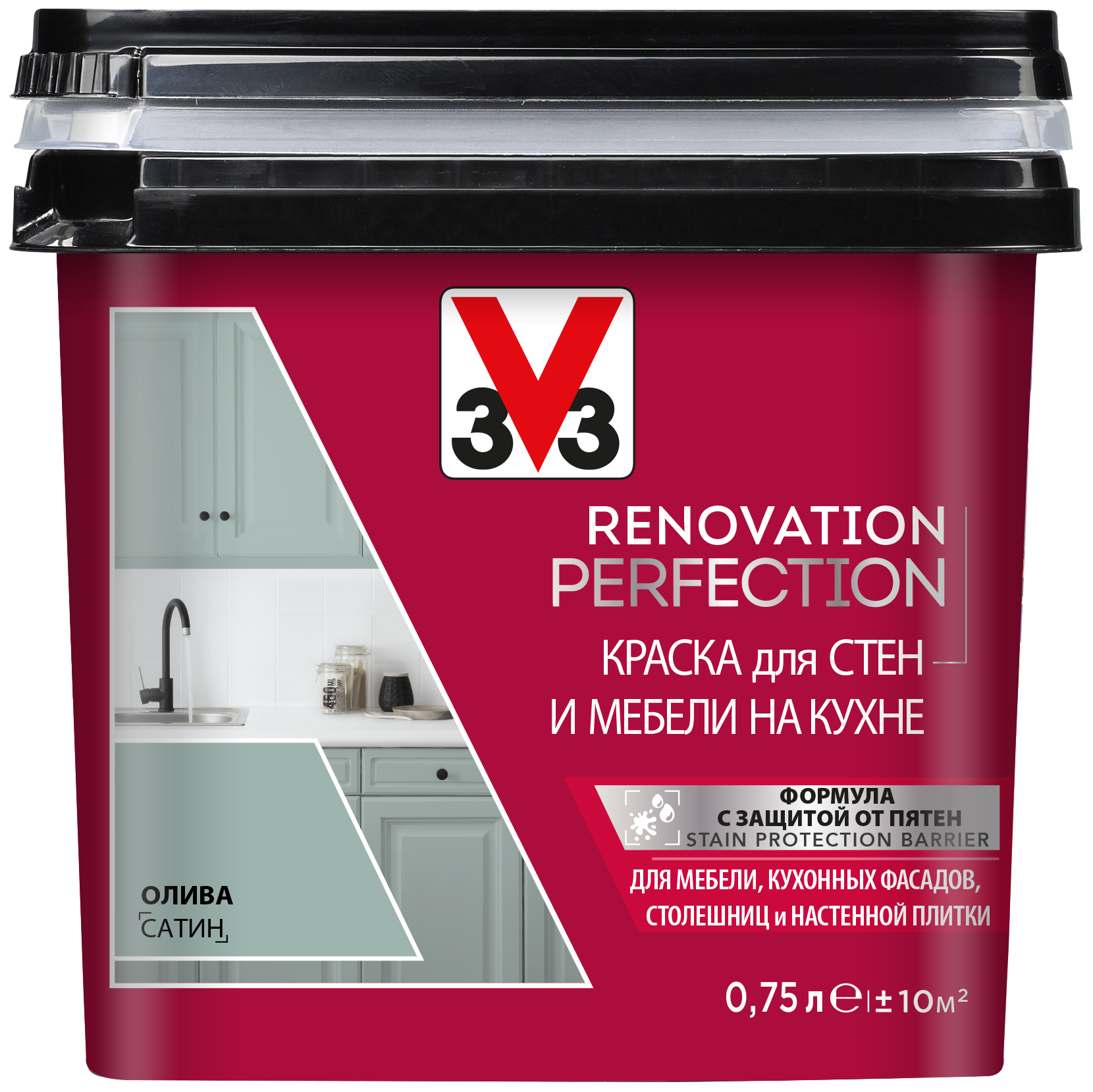 Краска для стен и мебели на кухне RENOVATION perfection-олива-.750 л