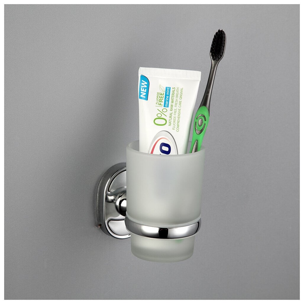 Стакан для зубных щеток Frap F1906, с держателем, латунь/стекло, хром