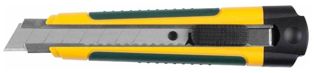 Нож с сегментированным лезвием, KRAFTOOL 09199, двухкомп корпус, автостоп, отсек для хранения запасных лезвий, 18мм (09199)