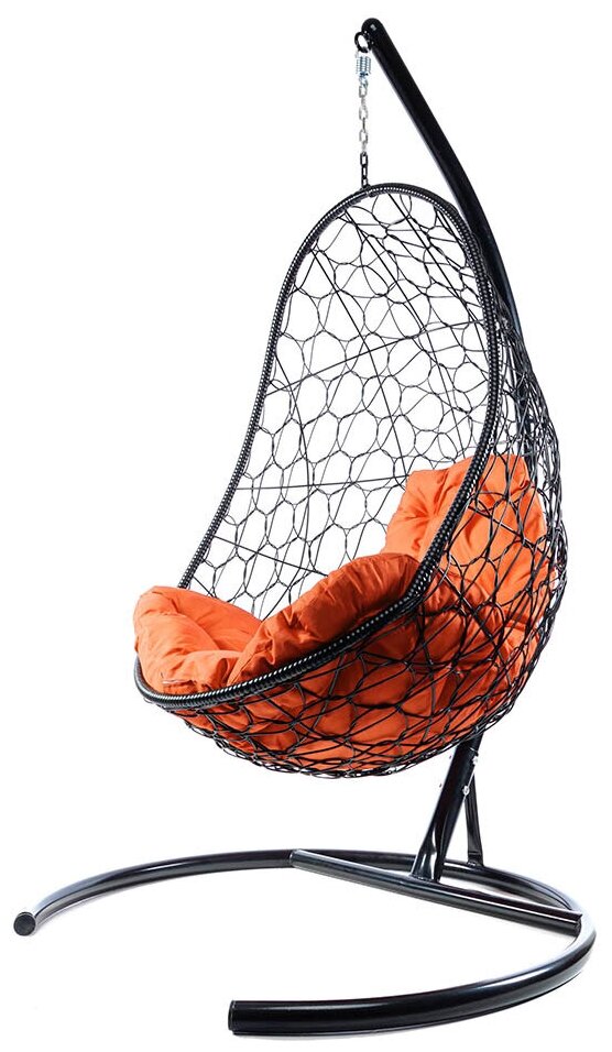 Подвесное кресло из ротанга "Овал" черное с оранжевой подушкой 830х700х1190 M-Group