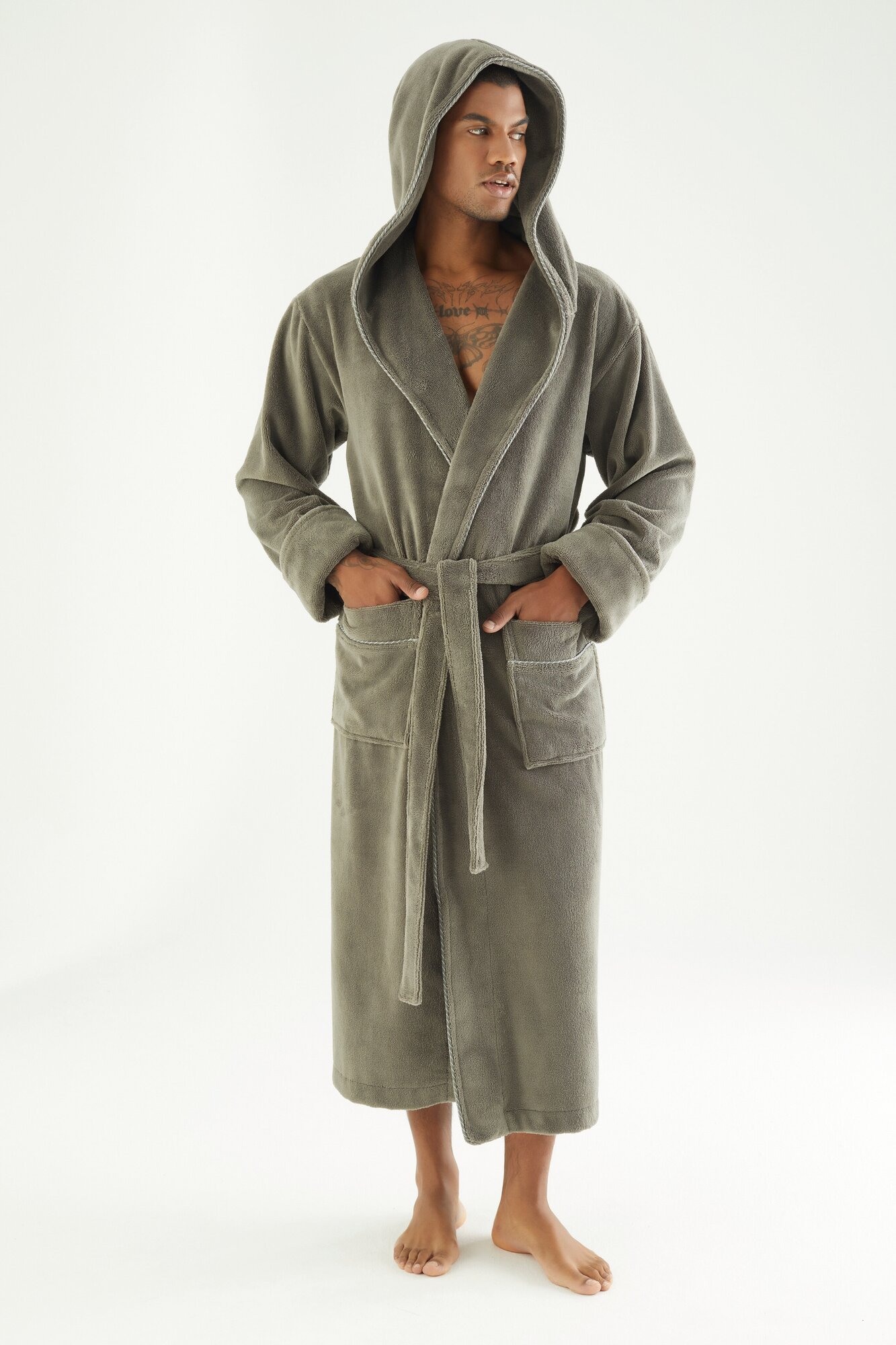 Махровый мужской халат; Хаки; Nusa; Турция; Размер L/XL - фотография № 2