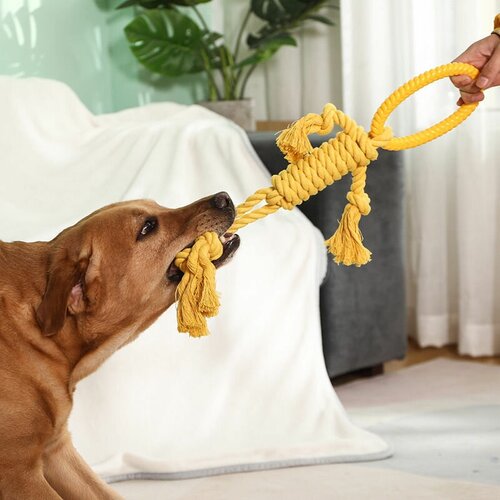 Игрушка канат с желтым кольцом для собак в виде человечка