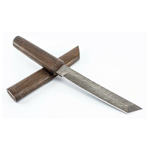 фото Нож танто, дамасская сталь, рукоять венге, в деревянных ножнах кузница сёмина юрия михайловича