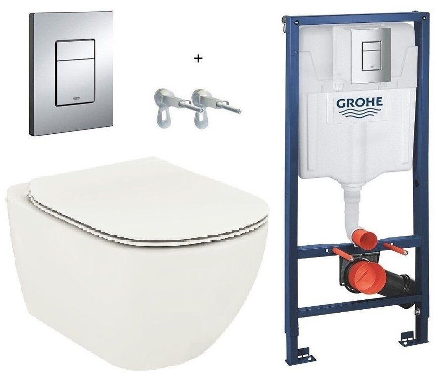 Готовый комплект: Инсталляция Grohe 38772001 + подвесной унитаз Tesi aquablade