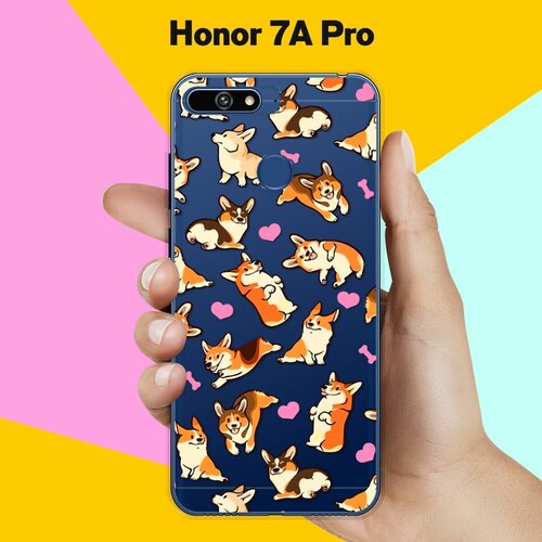 силиконовый чехол узор из корги на honor 7a pro Силиконовый чехол на Honor 7A Pro Узор из корги с сердцами / для Хонор 7А Про