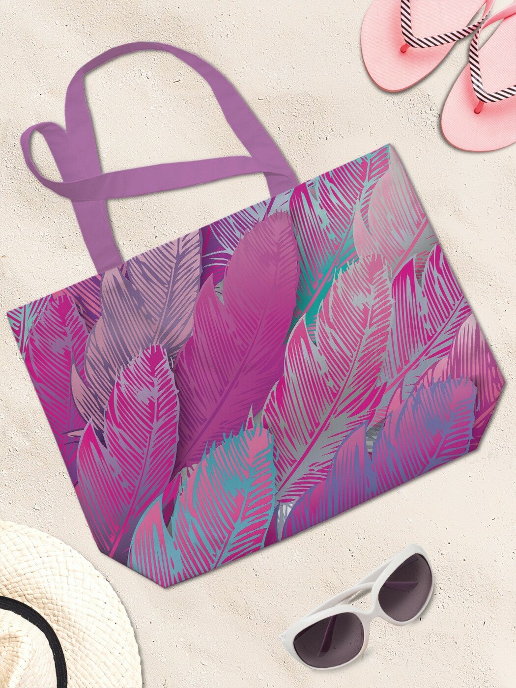 Текстильная женская сумка JoyArty "Море перьев" на молнии для пляжа и фитнеса - фотография № 3