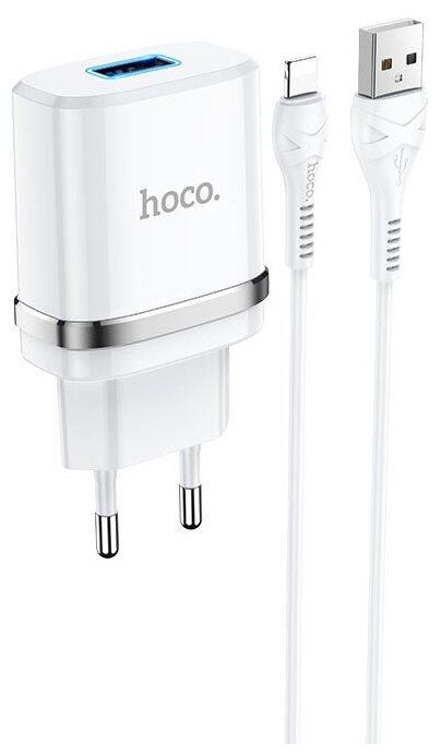 Зарядное устройство HOCO N1 Ardent USB + Кабель USB-Lightning, 2.4A, белый