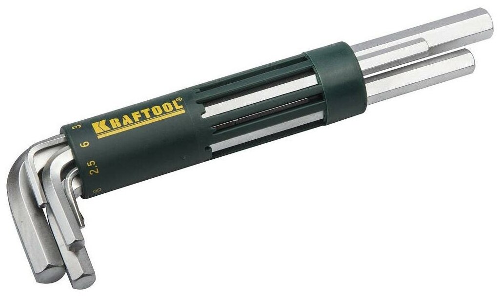 Kraftool Набор 27430-2 z01 Ключи "EXPERT" имбусовые длинные, Cr-Mo сталь, держатель-рукоятка, HEX 2-10мм, 8 пред