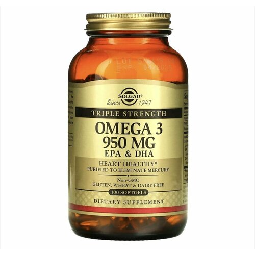 Solgar, Omega-3 Triple, Омега-3 тройной концентрации, 950 мг, 100 капсул