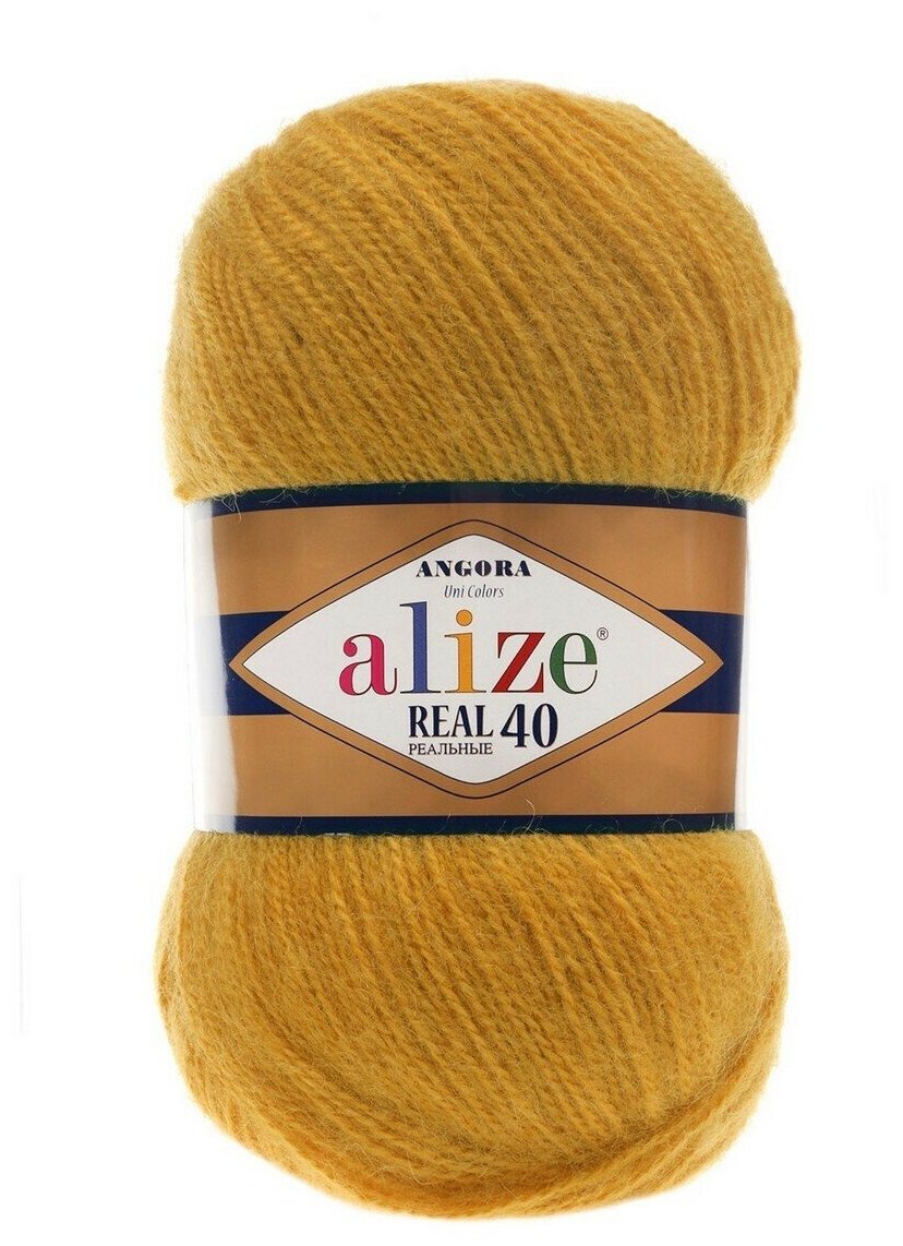 Пряжа Alize Angora Real 40 арт.645 горчичный (Ангора Реал 40) 40% шерсть, 60% акрил 100г 480м 5шт