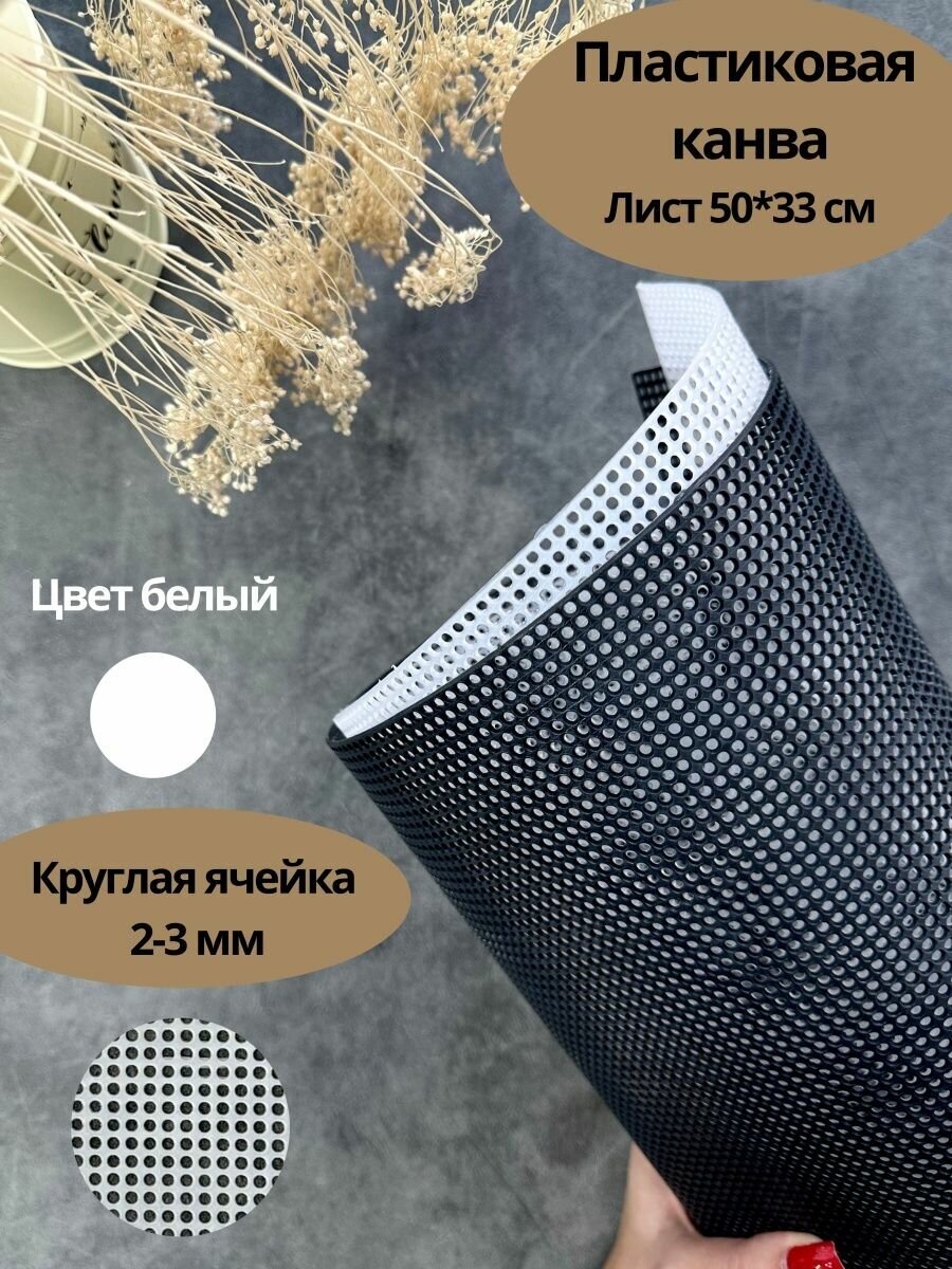 Пластиковая канва. Лист 50*33 см круглая ячейка 2-3 мм. Цвет белый.