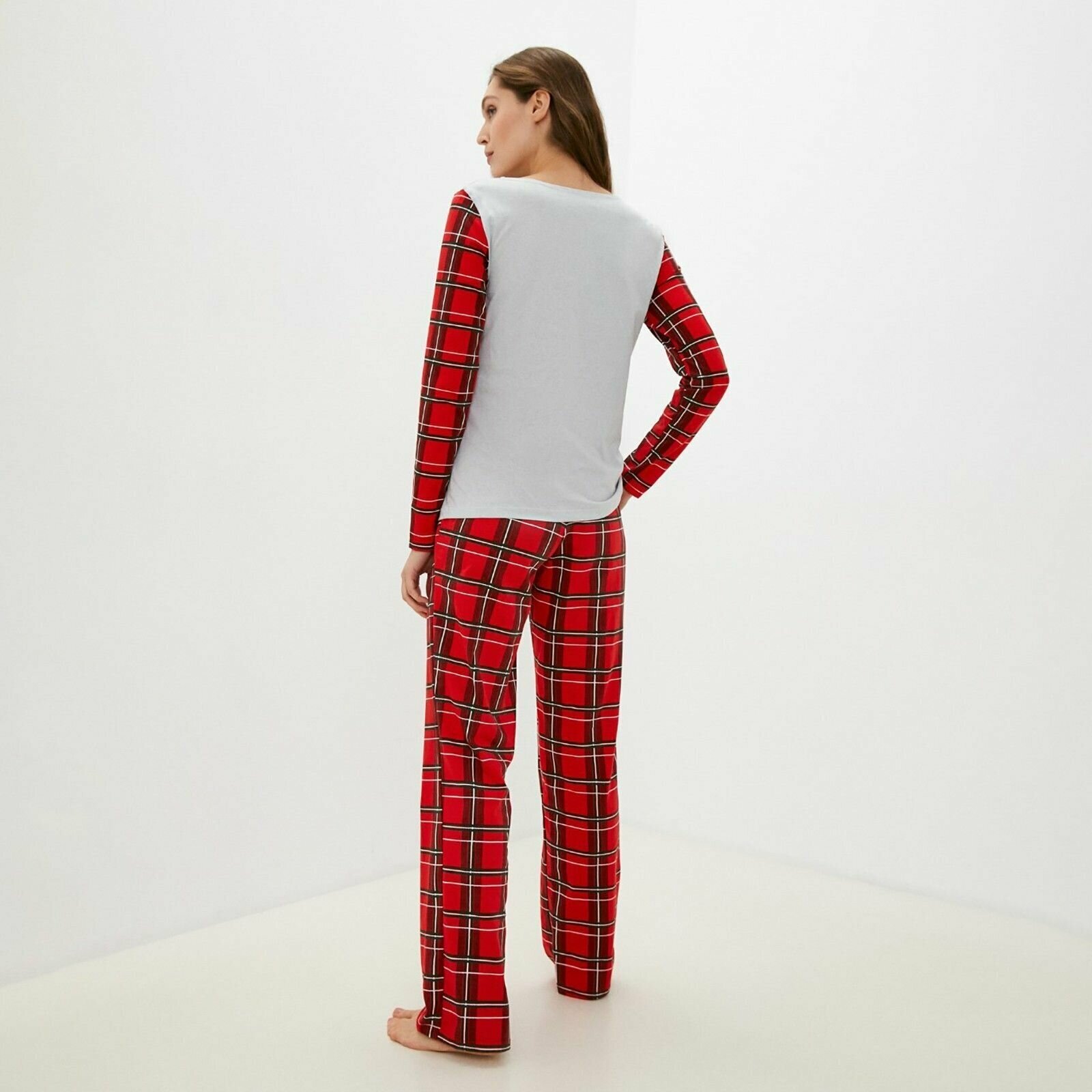Пижама Kaftan, джемпер, брюки, длинный рукав, карманы, размер 52-54, красный, белый - фотография № 2