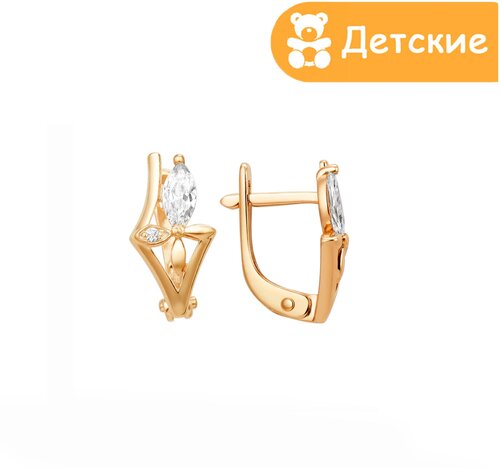 Серьги Bassco, серебро, 925 проба, золочение, фианит, золотой