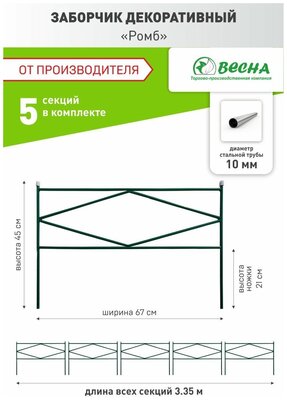 Заборчик садовый декоративный "Ромб", ограждения для клумб и цветов, заборчик садовый металлический.