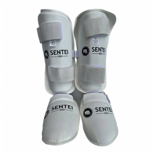фото Защита голени и стопы для каратэ sentei, пу 1402 белая, m 32-34 детская best sport