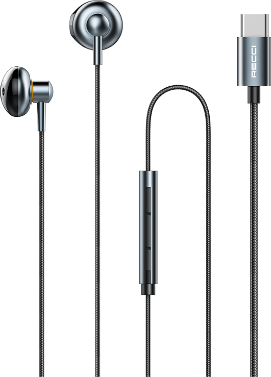 Наушники проводные Type-C Recci REP-L26 Wired Earphone, темно-серый