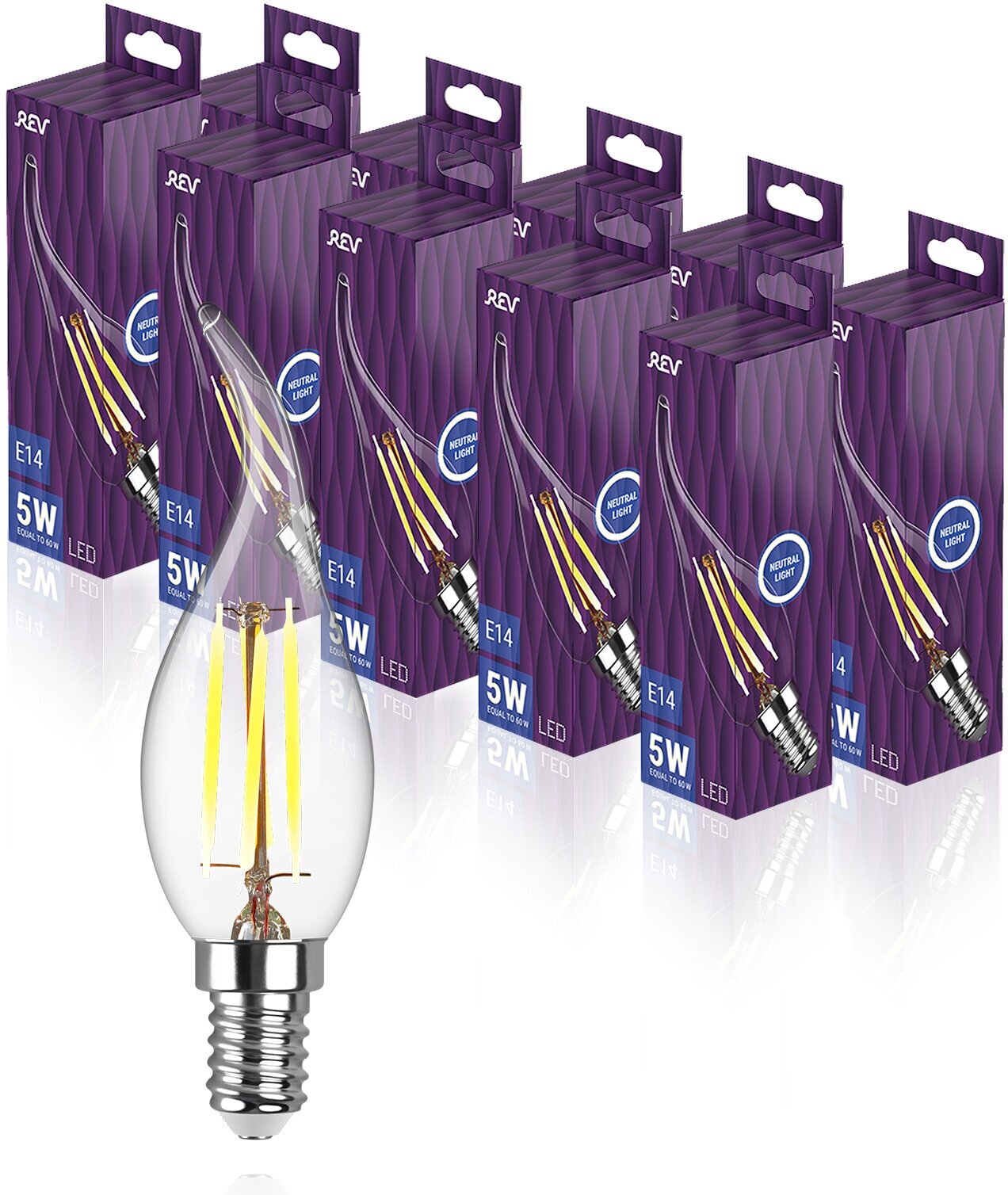 Упаковка светодиодных филаментных ламп 10 шт REV 32495 9, 4000К, Е14, FFC37, 5Вт