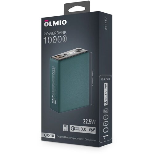 Портативное зарядное устройство Olmio QX-10 10000mAh, 22.5W PD/QC 3.0, темно-зеленый