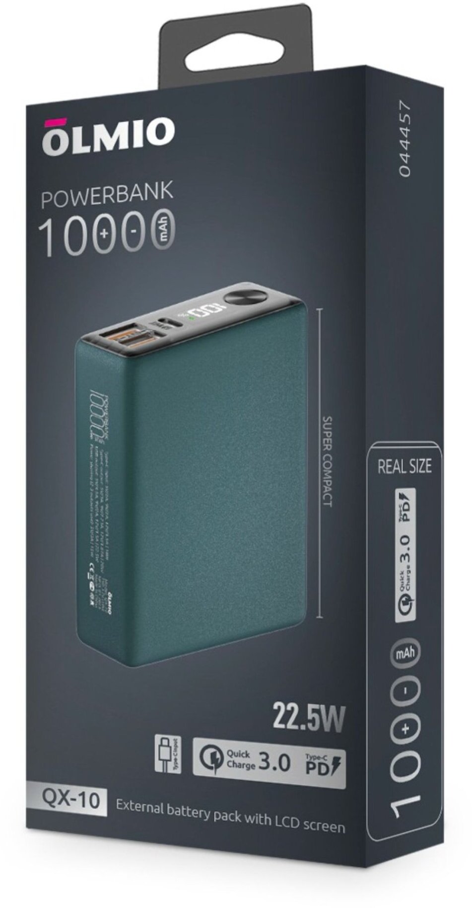 Портативное зарядное устройство Olmio QX-10 10000mAh, 22.5W PD/QC 3.0, темно-зеленый