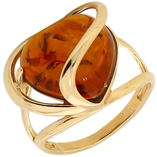 фото Кольцо diamant online, серебро, 925 проба, золочение, янтарь, размер 18.5, коричневый, оранжевый