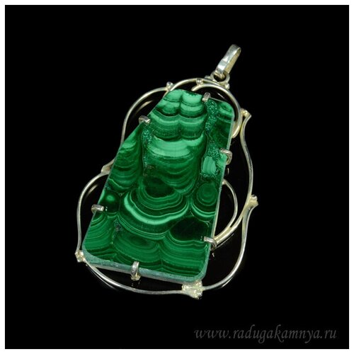 фото Подвеска, малахит, зеленый кулон с малахитом уральским в посеребрении 43*61мм.