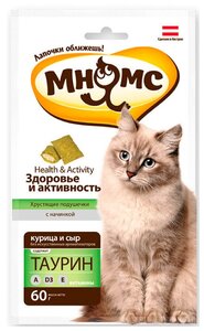 Фото Мнямс Хрустящие подушечки для кошек с курицей и сыром Здоровье и активность, 60 гр 3шт