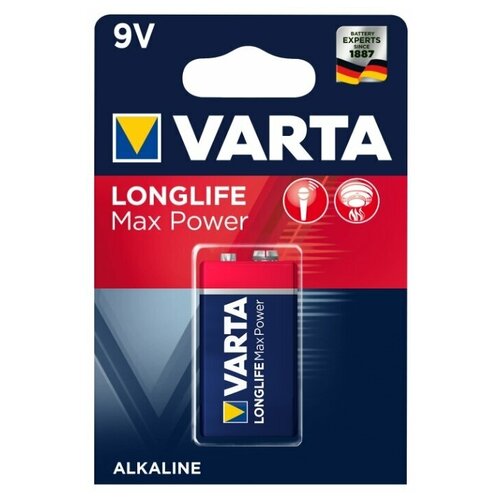 Батарейка VARTA LONGLIFE Max Power 9V Крона, в упаковке: 1 шт.