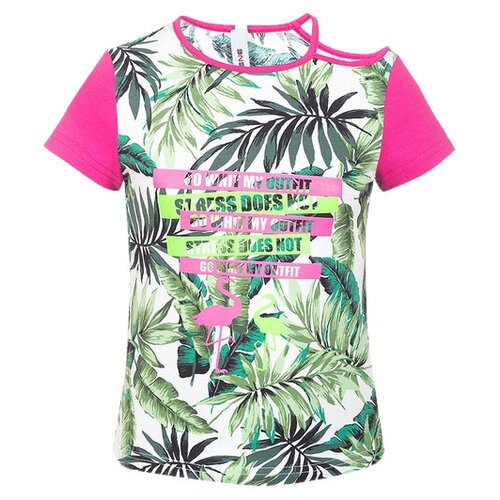 фото Футболка nota bene, размер 134, розовый/белый/зеленый