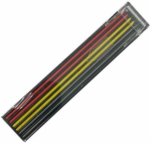 Грифели графитовые для карандаша 2,0 мм цветные 6 шт. в наборе (красн. х2, жлт. х2, черн. х2)