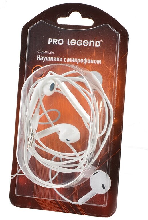 Pro Legend Наушники-вкладыши проводные с микрофоном Pro Legend Lite PL5024 Белый