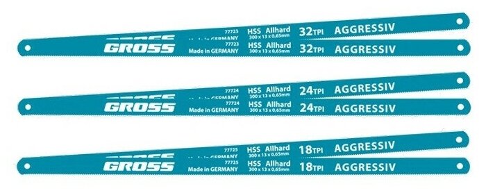 фото Полотна для ножовки по металлу, 300 мм, 18 TPI, HSS, 2 шт Gross
