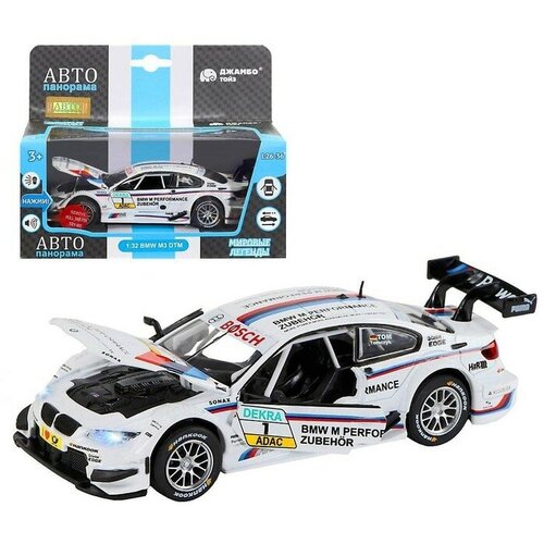 Машина металлическая BMW M3 DTM 1:32, инерция, световые и звуковые эффекты, открываются двери, цвет белый модель 1 32 bmw m3 dtm белый 1251317jb автопанорама