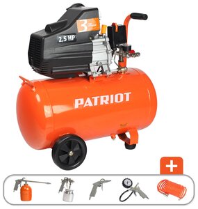 <b>Компрессор</b> масляный PATRIOT Euro <b>50</b>-260K, <b>50</b> л, 1.8 кВт Поршневой коаксиальный (прямая передача) ком
