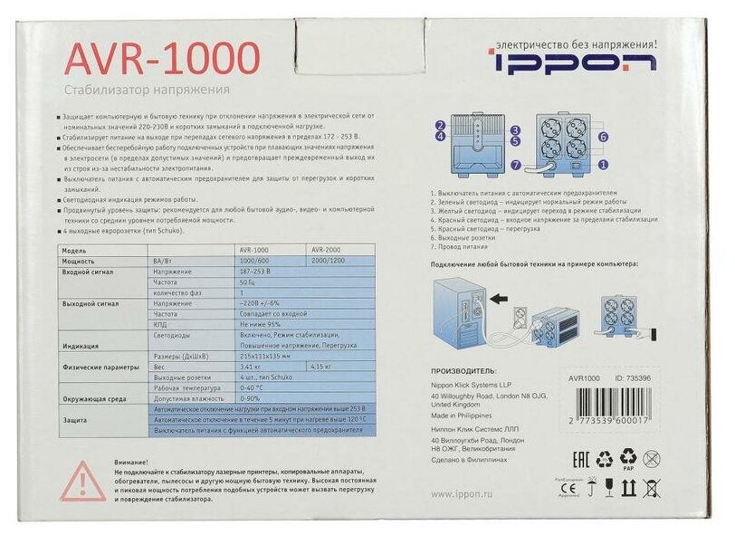 Avr 1000 стабилизатор напряжения схема Стабилизатор напряжения Ippon AVR-2000 (551689) - купить в интернет-магазине по 