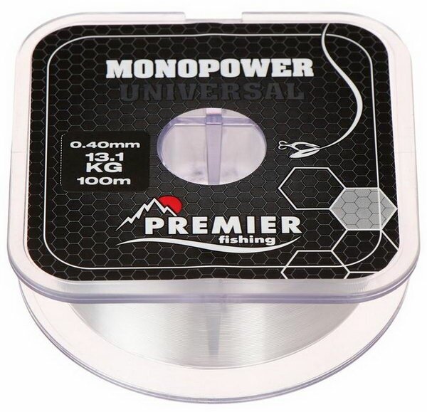 Леска Preмier fishing MONOPOWER Universal, диаметр 0.4 мм, тест 13.1 кг, 100 м, прозрачная