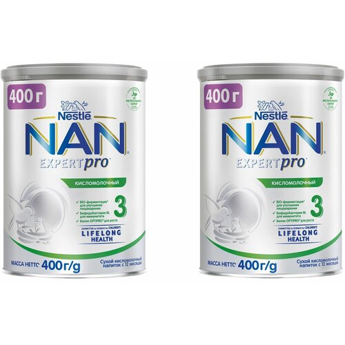 Молочко детское Nestle NAN 3 ExpertPro, кисломолочный, с 12 месяцев, 400 г 2 шт продукт кисломолочный домик в деревне bio кефирный 2 5% 900 г