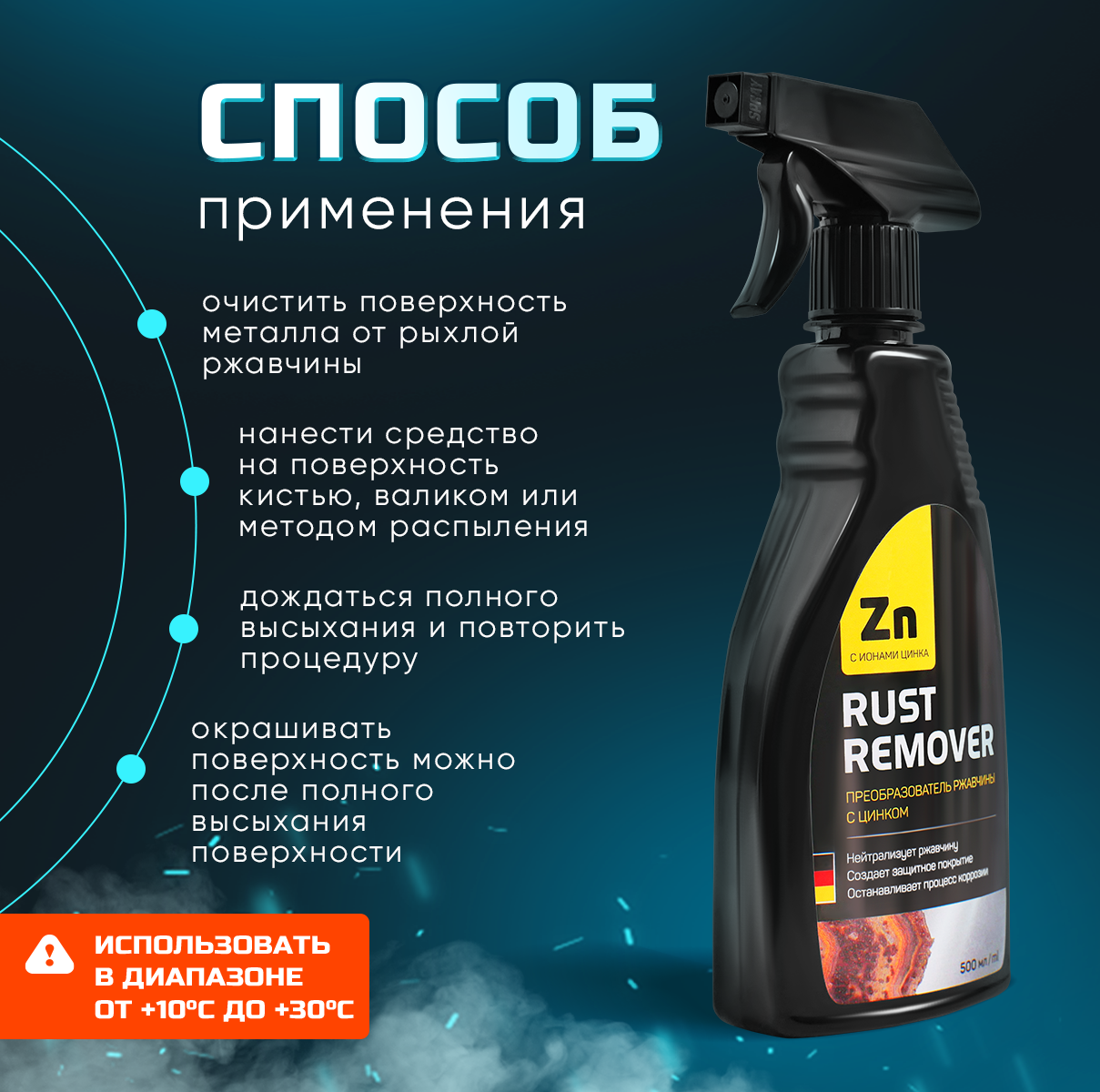 Преобразователь ржавчины с цинком (антиржавчина) "RUST REMOVER" 500 мл + Металлическая щетка + Перчатки. Набор для удаления коррозии и ржавчины — фото 5