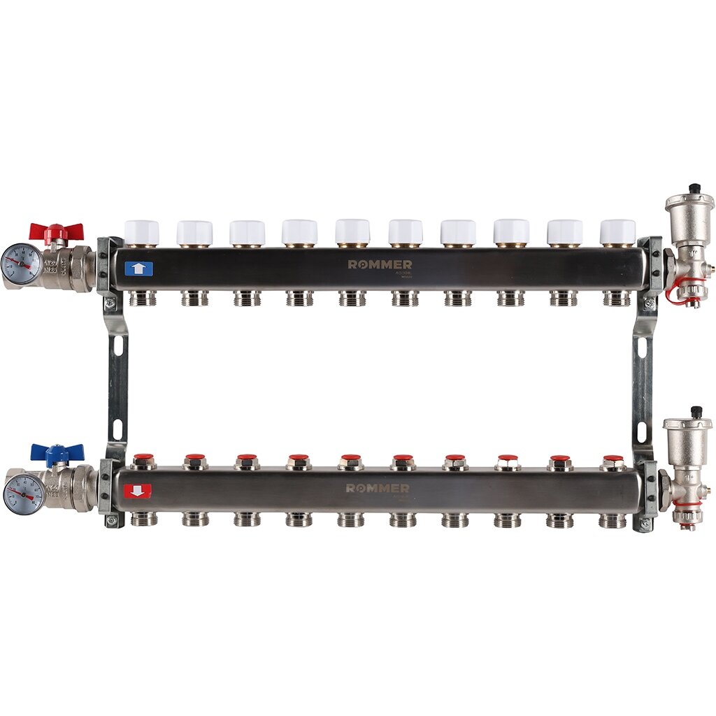 Коллектор из нержавеющей стали в сборе без расходомеров 10 вых. ROMMER RMS-3210-000010