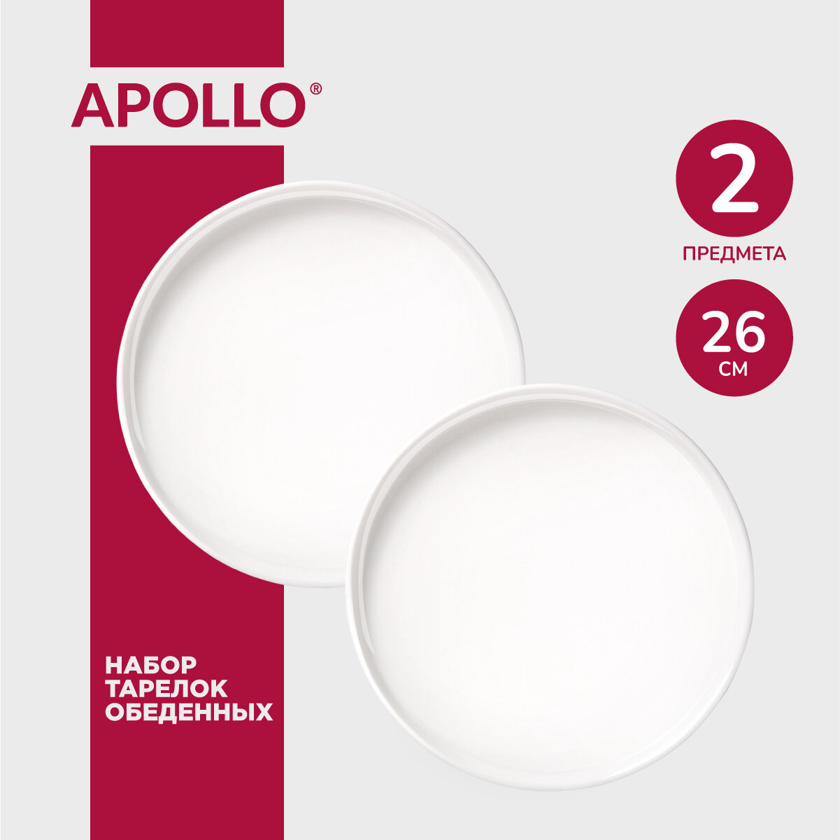 Тарелка обеденная сервировочная из костяного фарфора с бортиком APOLLO "Blanco" 26 см, 2 штуки - фотография № 1