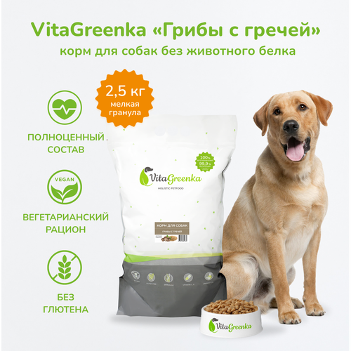 Вегетарианский сухой корм VitaGreenka "Грибы с гречей", мелкая гранула, 2,5кг