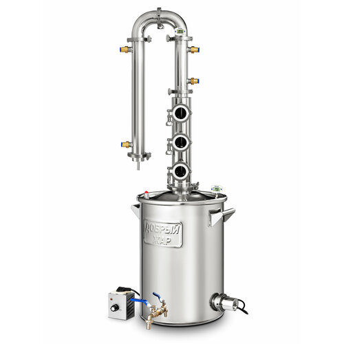 Самогонный аппарат с колпачковой колонной Добрый жар Флейта 3 палубы 30 литров с ТЭНом 5181600₽