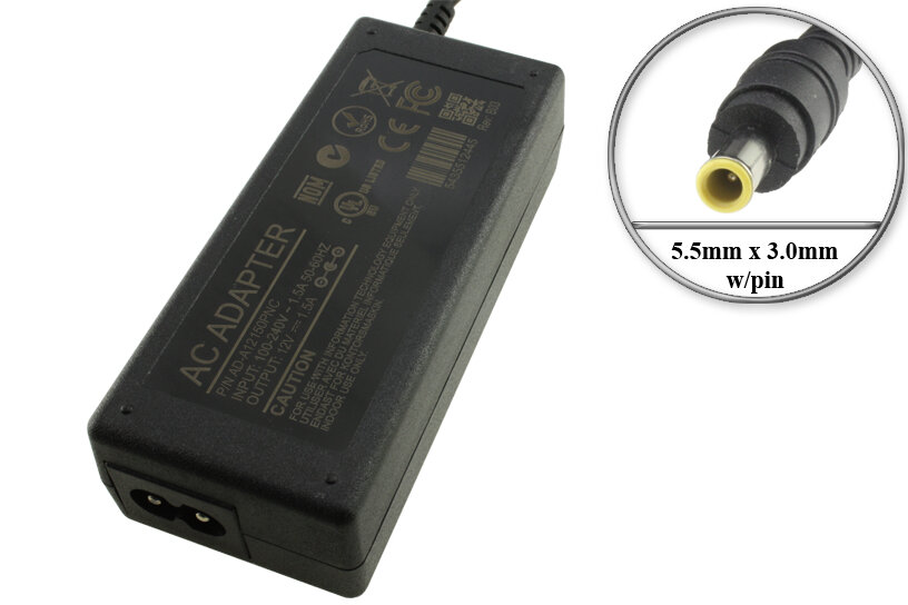 Адаптер (блок) питания 12V 1.5A - 3А 18W 5.5mm x 3.0mm w/pin (AD-A12150PNC AD-A12150LW) отд. шнур для синтезатора цифрового пианино Casio и др