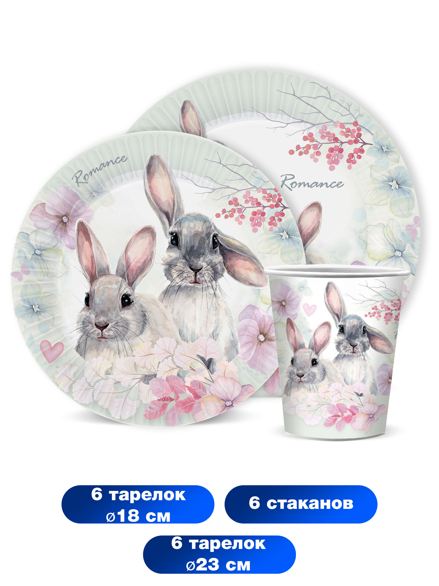 Набор бумажных тарелок «Кролики» (пастель), 6 шт, 18 см - фотография № 2