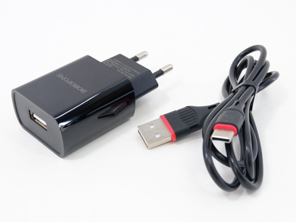 Сетевое зар. устр. Borofone BA20A с шнуром Type-C 1USB 2.1A черное