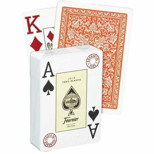 Карты для покера "Fournier 2818" 100% пластик, рубашка оранжевая, 54 листа