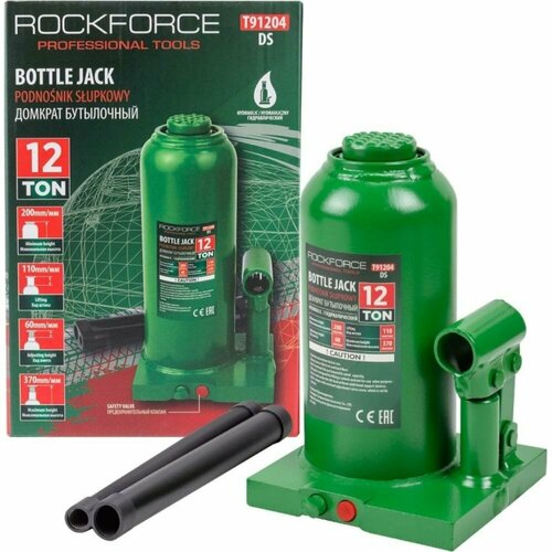 ROCK-FORCE RF-T91204(DS) Домкрат бутылочный 12т 217-407мм с клапаном ROCKFORCE