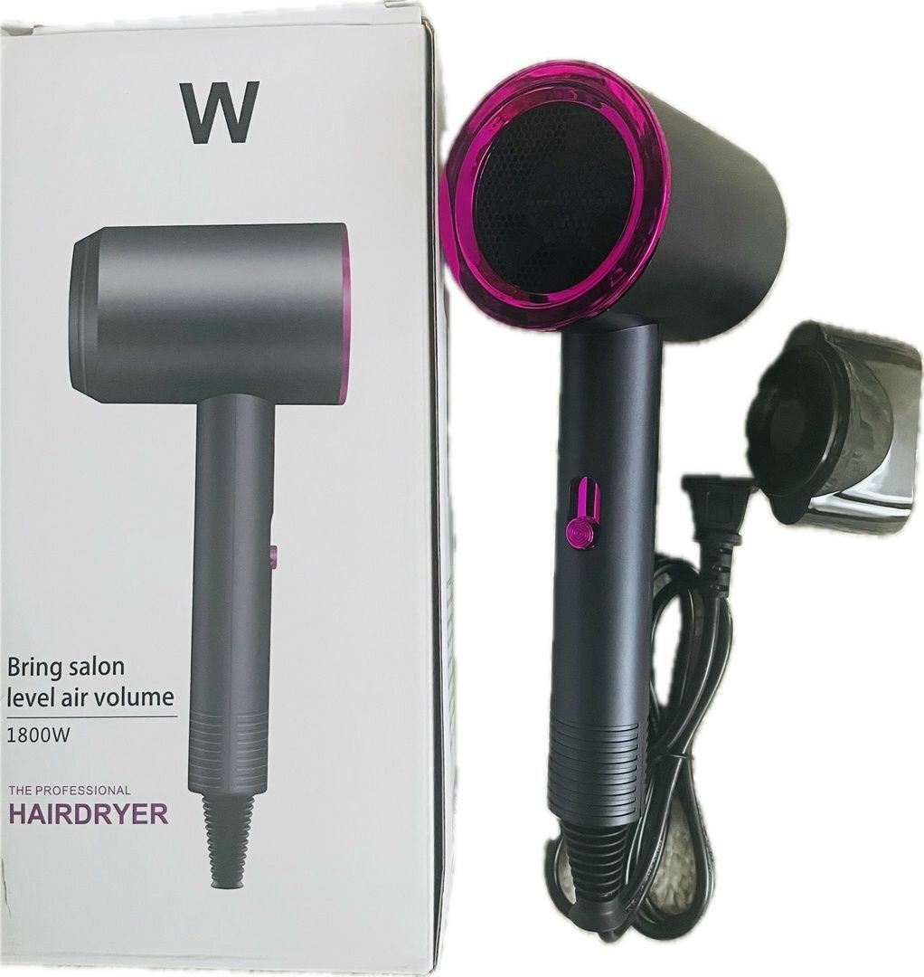 Фен для волос hairdryer 1800w с ионизацией для сушки и укладки с насадкой.